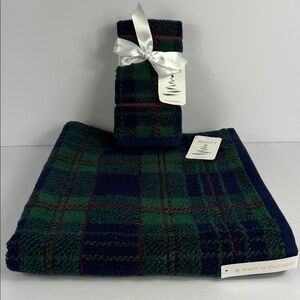 Bianca Bath Towel Set Plaid Green Blue Red Tartan Made in Portugal 3Pc Set NEW